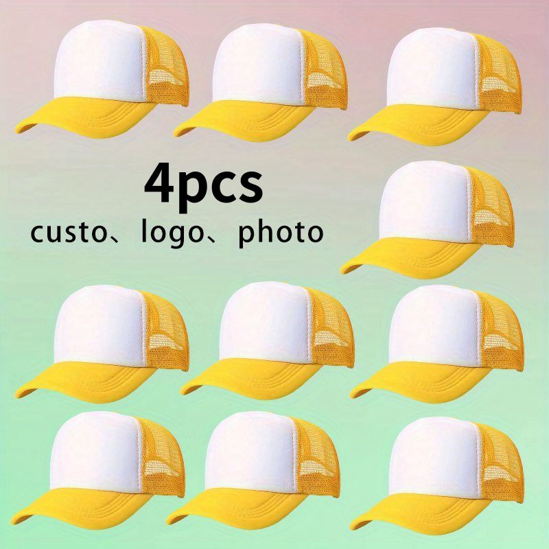 TEMU 4pcs Personalized Custom Baseball Caps, Mesh Trucker Hats, Custom Text Printing, Personalized Print Design, Adjustable Size, Breathable And