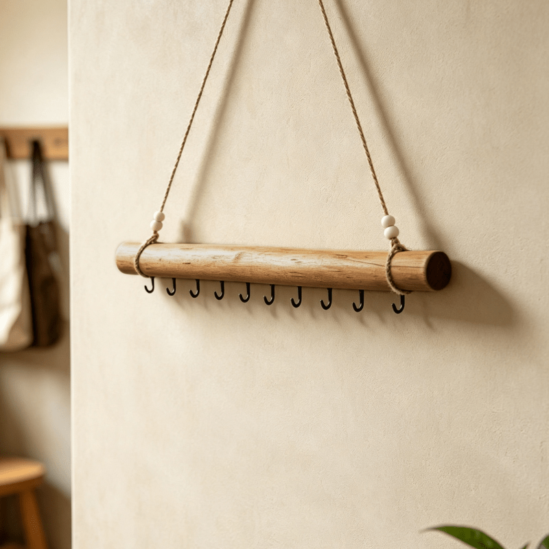 TEMU 1/2pcs Crochet Mural en Bois Flottant, Organisateur de Clés/Bijoux d'Inspiration Bohème et Côtier avec Corde et Crochets, Parfait pour Clés,