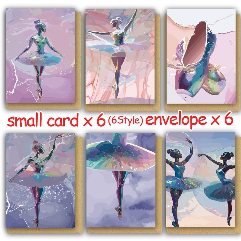 

6-pack Ballet Dancer Anime-style Greeting Cards With Envelopes, Theme, Paper Material, Recipient, Artistic Dance Illustrations, Festival, , And Event Gifts