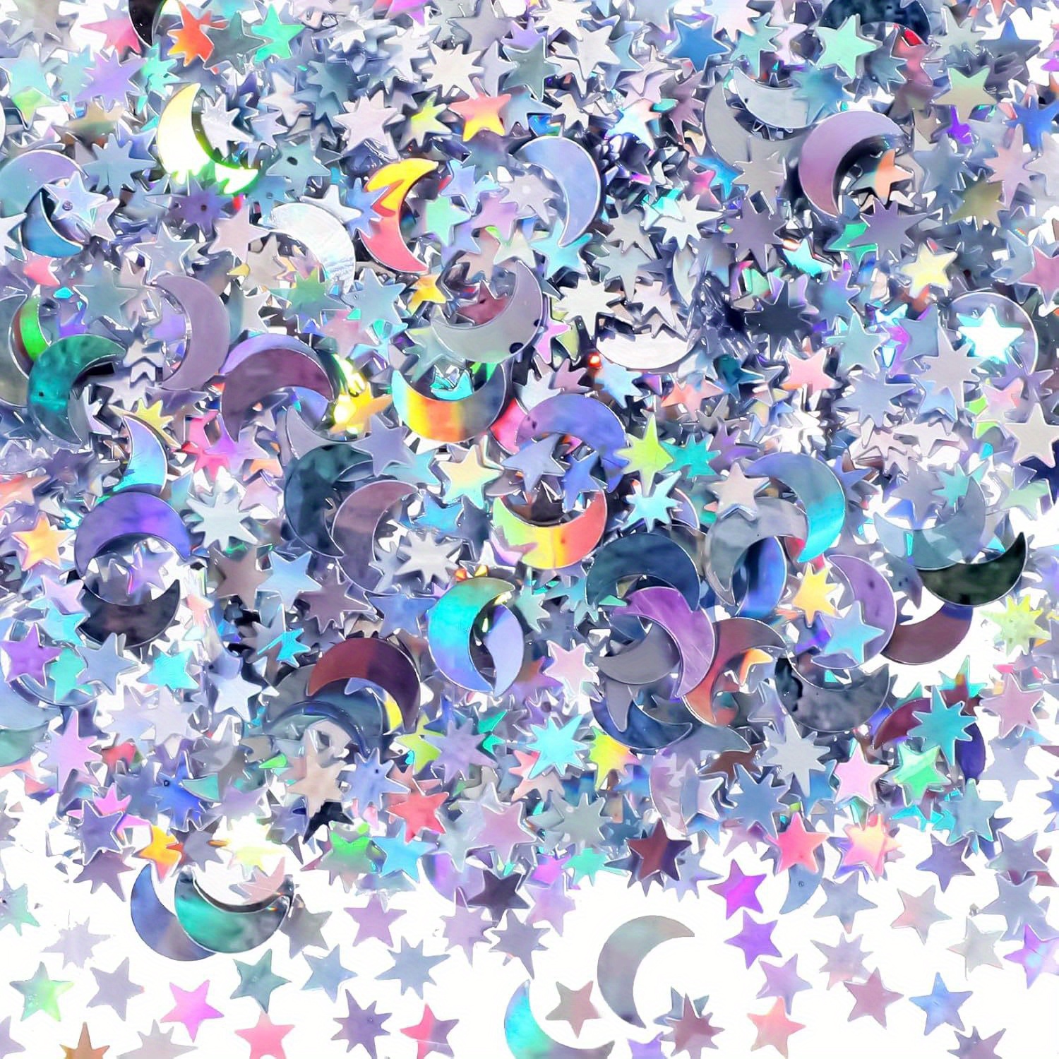 Image of 4000pcs Star Moon Confetti, Glitter Stars Table Confetti Laser Paper Foil Confetti Moon Star For Wedding Party Birthday Festival Decorations, For Christmas, Halloween