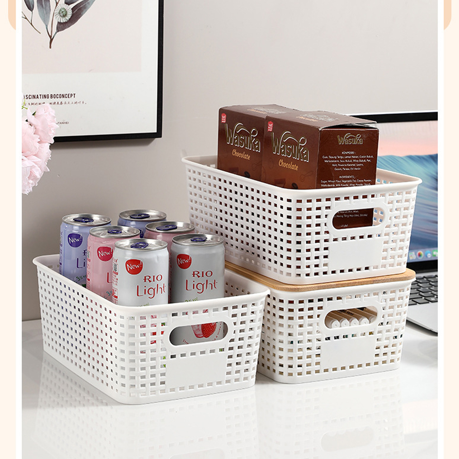 8-Pack Stackable Storage Bins with Bamboo Lids