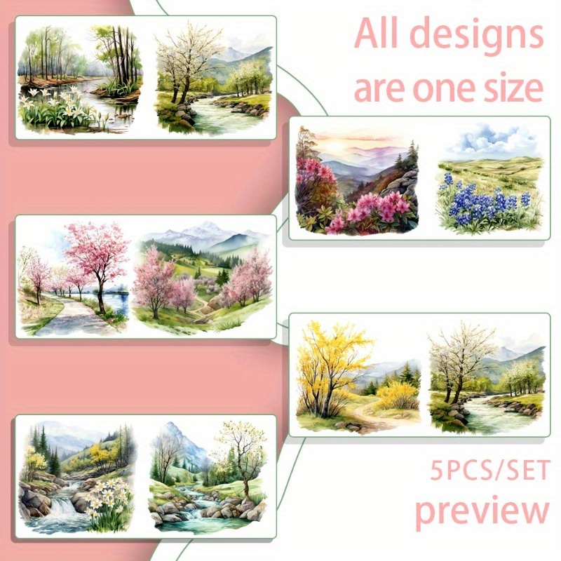 Set Of 5pcs Of Spring-themed 16oz Transfer Paper, Uv Dtf High Self- Decorative Wraps For Application