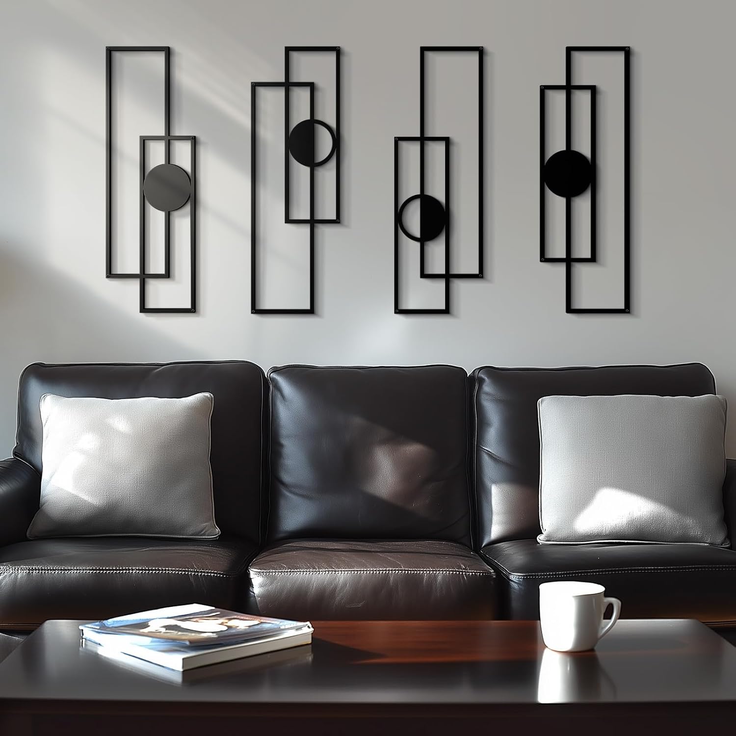 4er-pack große abstrakte schwarze metall wandkunst skulpturen minimalistische moderne strukturierte geometrische metall wanddeko für wohnzimmer schlafzimmer badezimmer küche arbeitszimmer