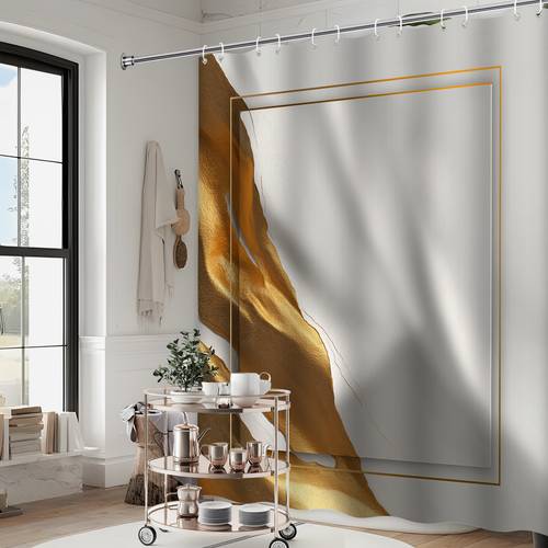 1pc minimalist golden shower curtain abstract design flowing white and amber waves contemporary elegant bathroom decor with 12 hooks 70 8x70 8 inches machine washable polyester modern bathroom decor curtain