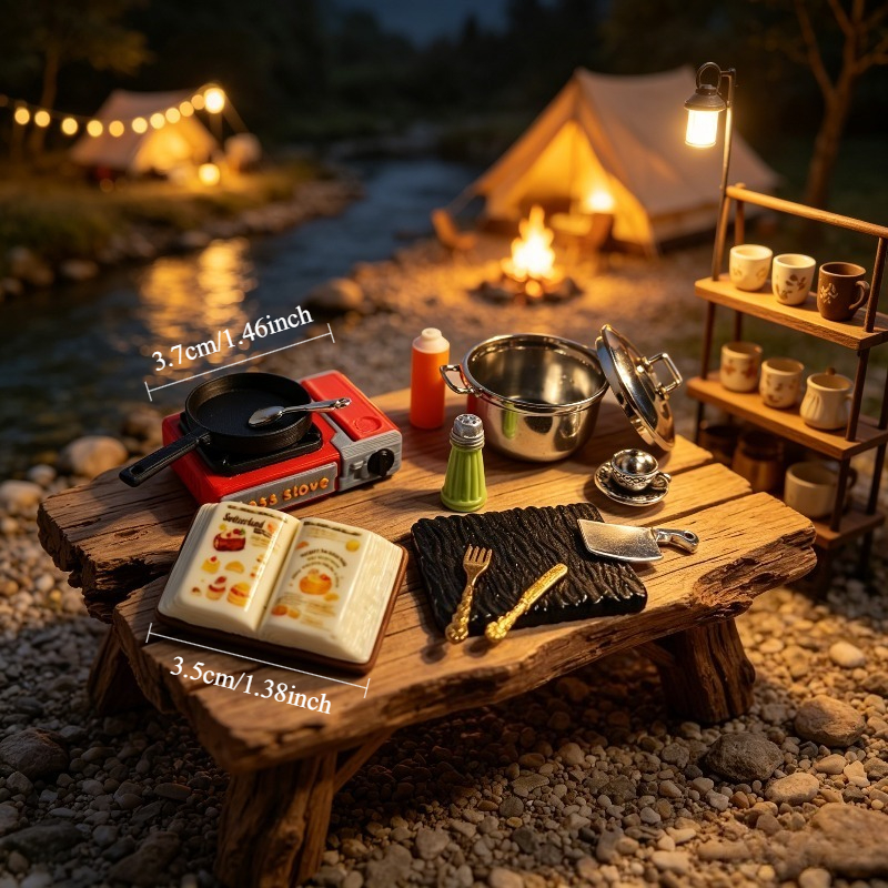 Image of 13pcs Picnic Camping Combination Set Model, Suitable For Dollhouse Model Houses, Gnome Mini Themed Garden Decoration Accessories, Holiday Graduation Gifts, Photography Props
