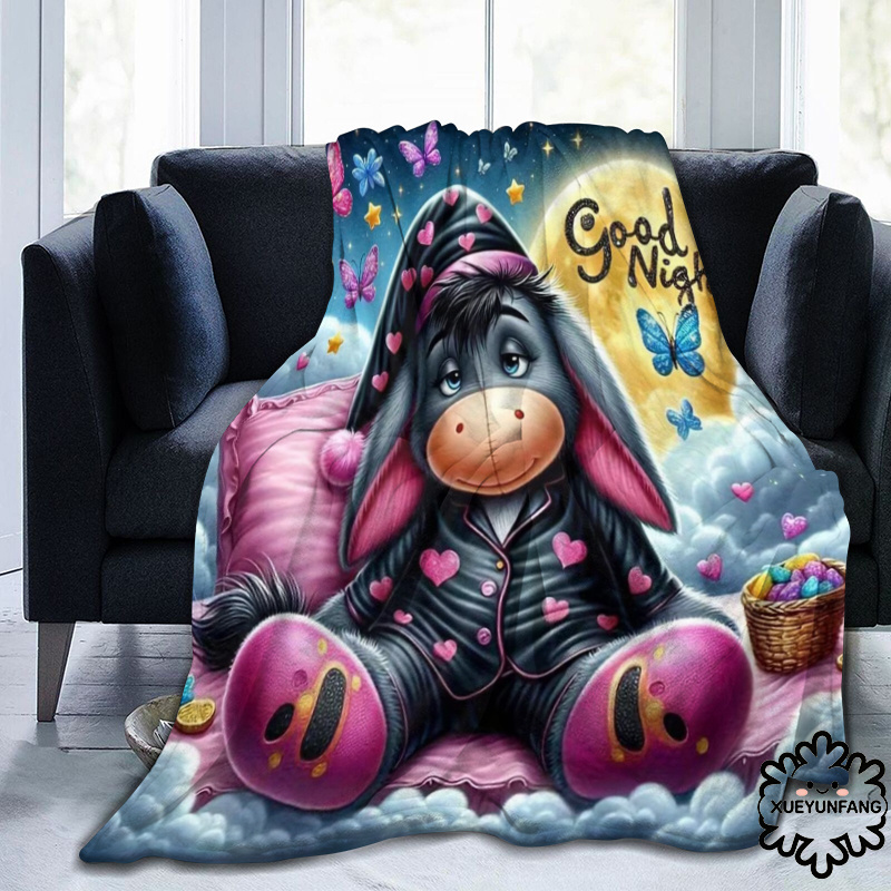 TEMU Goodnight Moon Clouds Pajama Donkey Illustration Themed Flannel Blanket - Large Size, Soft, Lightweight, And Warm, Suitable For - Perfect For