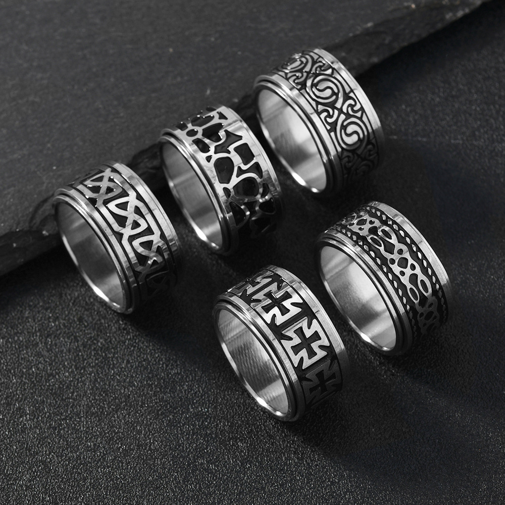 1 european and   stainless steel mens ring with non fading   cross texture rotatable ring Product details 0