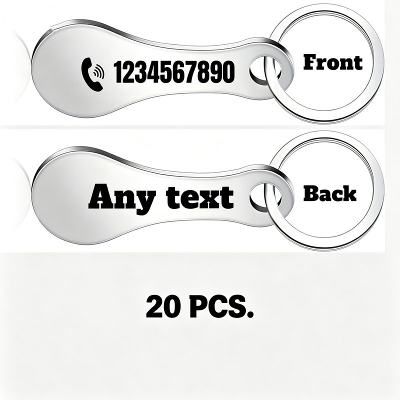 TEMU 20pcs 30pcs Stainless Steel Shopping Cart Token Keychain Custom Engraved Number And Text Durable Anti Lost Metal Pendant Practical Men Accessory