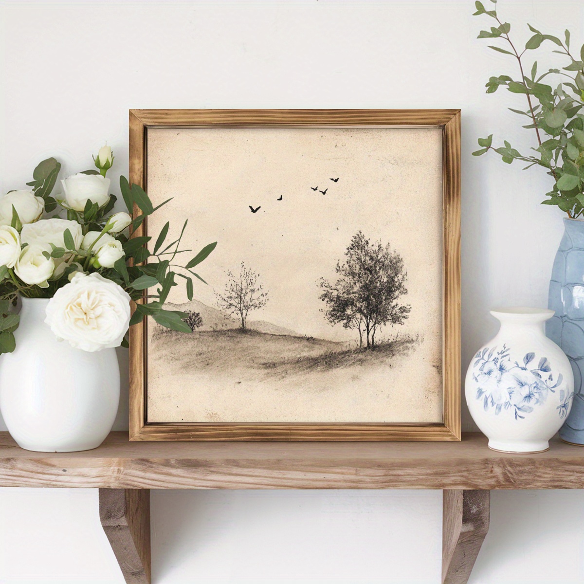 TEMU 1pc Vintage Woods & Framed Wood Sign - 8x8 Inch Rustic Wall Art With Frame, Home Decor In Living Room, Bedroom, Bathroom - Charming Farmhouse