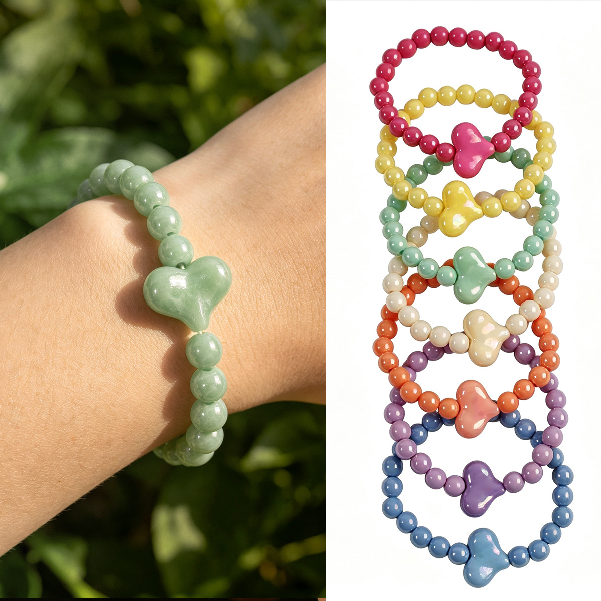 7pc Bohemian Heart Stretch Beaded Bracelet Set for Women