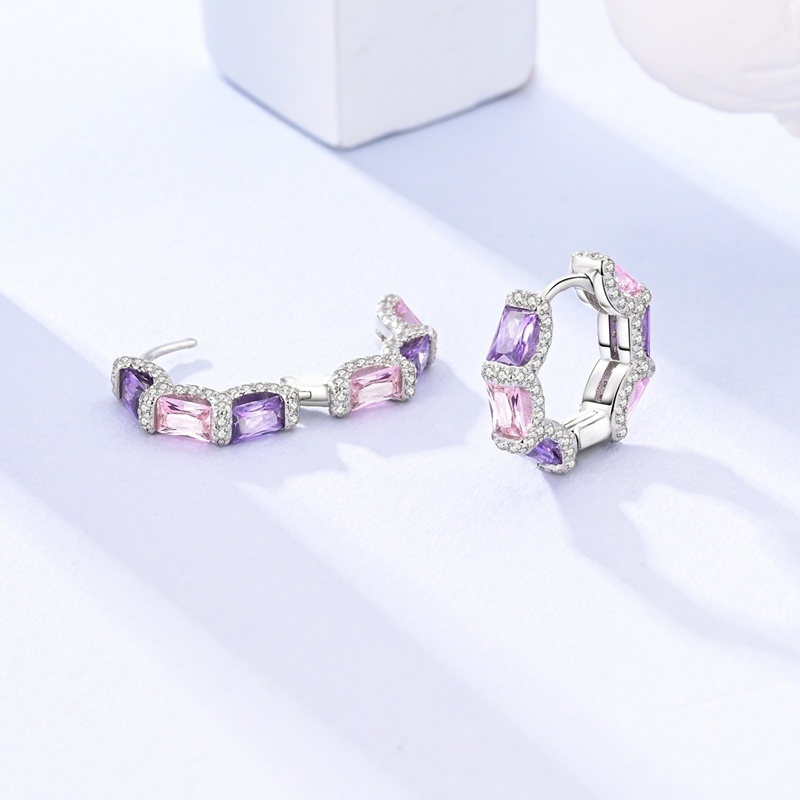 Women's Sparkling Full-Pave Square Earrings, 925 Silver Posts