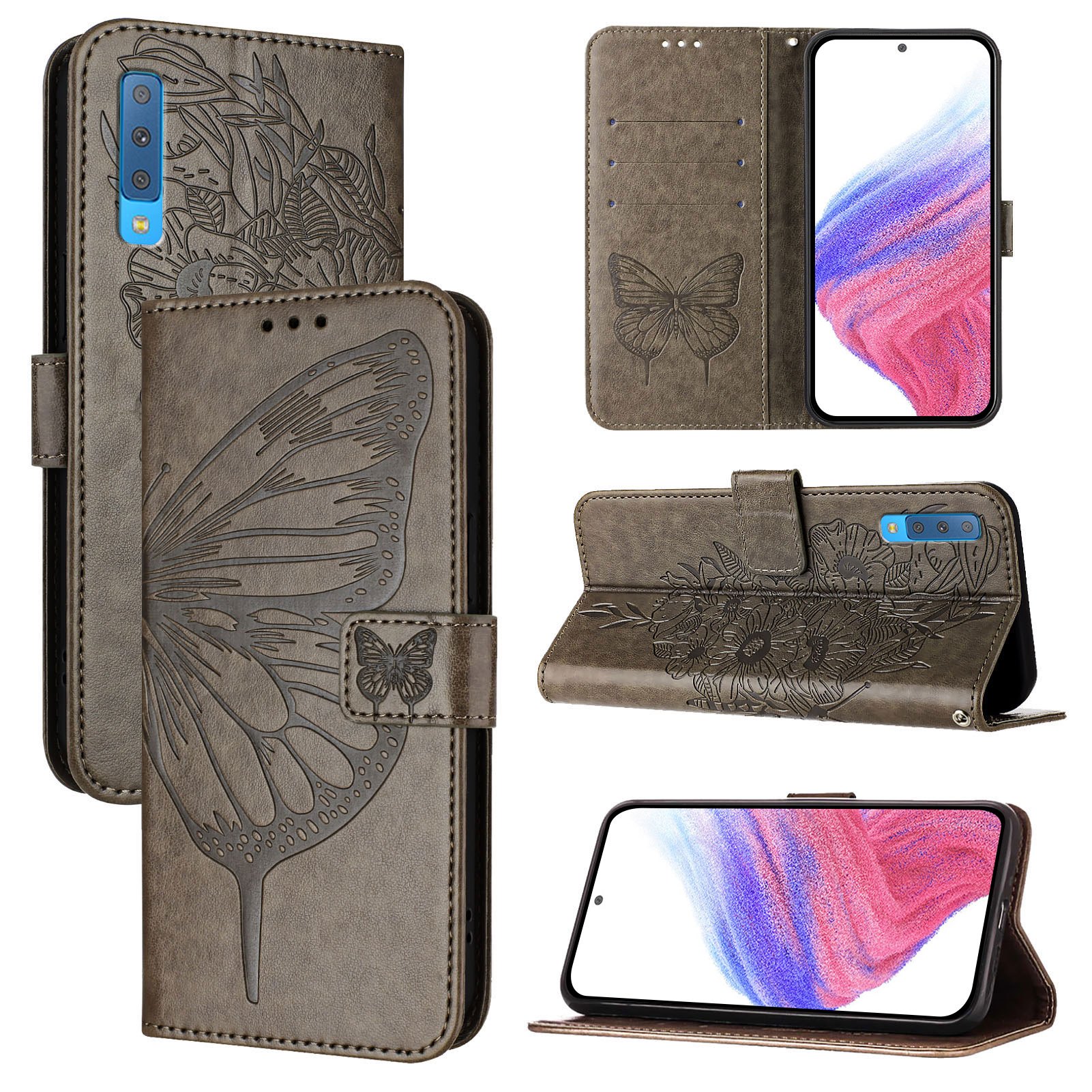 TEMU Phone Case: Synthetic Leather Belt Black Lanyard Pattern Wallet Case, Suitable For Galaxy A7 2018/a750, Magnetic Closure With 4 Card Slots,