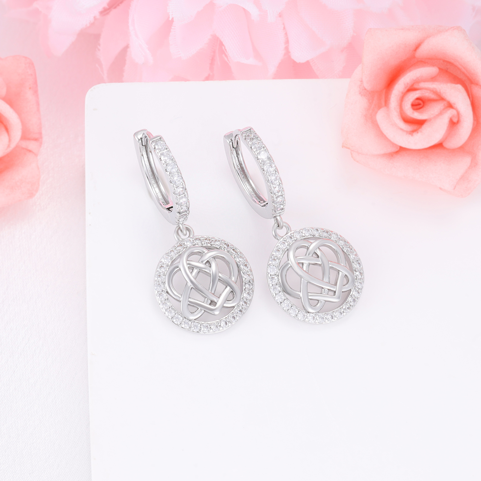 Women's S925 Silvery Heart Knot Hoop Earrings, Celtic Design