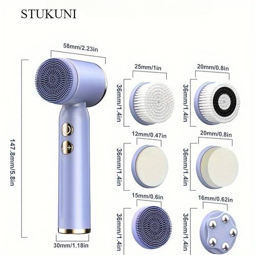 unisex with 6 brushes facial cleansing brush rotating face brush for facial massage and cleansing face washing holiday gift