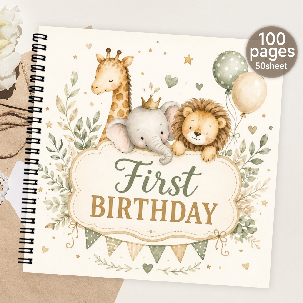 TEMU 1 pièce 'or esthétique pour premier anniversaire, Carnet à spirale pour des invités, Album souvenir du premier anniversaire, Cadeau significatif
