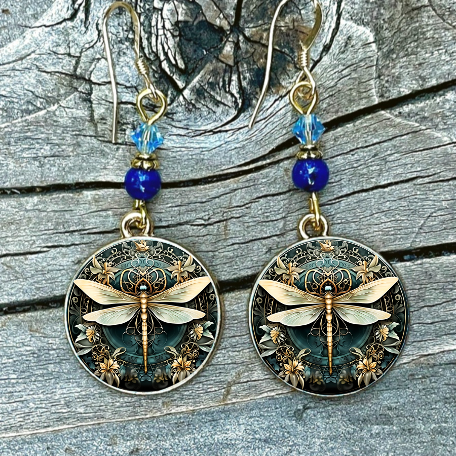 TEMU 2pcs Dragonfly Earrings, Nature-inspired Insect Jewelry, Fantasy-themed Pendant Earrings, Floral Additions, Unique Gifts For Christmas,