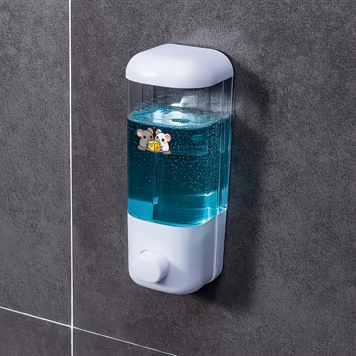 TEMU 1 distributeur de savon mural avec motif de souris | Distributeur de gel douche et de shampooing à bouton-poussoir perçage, accessoires de salle