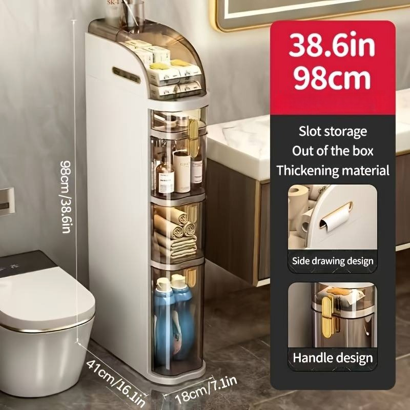 E-shop 5/4/3-stöckiger, platzsparender, schmaler Badezimmer-Schrank mit Schubladen & Toilettenpapierhalter - Schlanker, freistehender Organizer mit