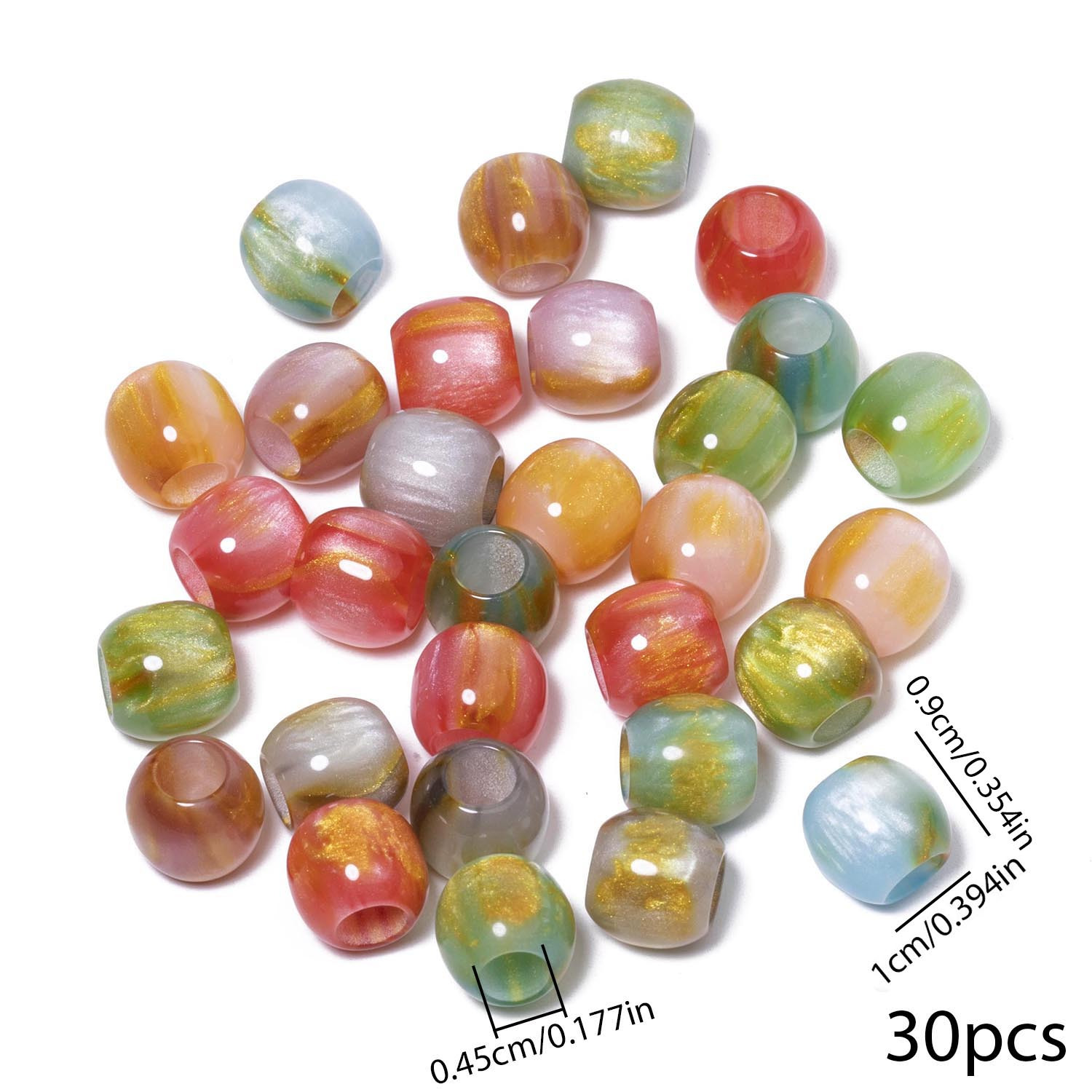 E-shop 30 Stück 10mm Gemischte Farben Prächtige Großloch-Oval-Resinperlen, Exquisite Lose Perlen für Schmuckherstellung DIY Armbänder, Halsketten,
