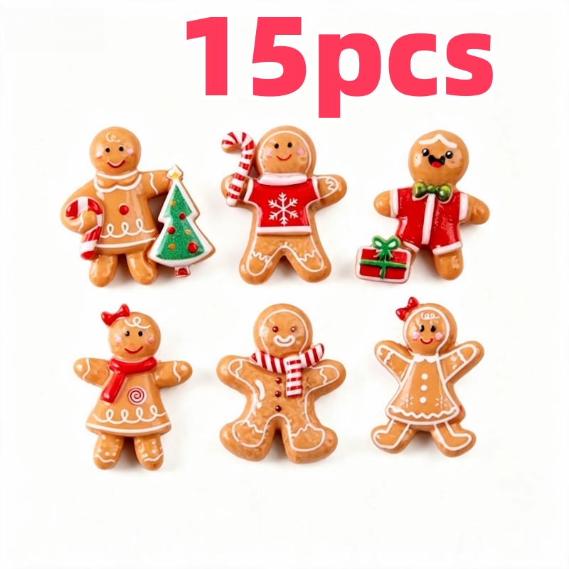 TEMU 15/26pcs Color Resin Christmas Decoration Set - Christmas Gingerbread Design, Flat Bottom, Suitable For Scrapbooks, Phone Cases, Hairpins, Nail