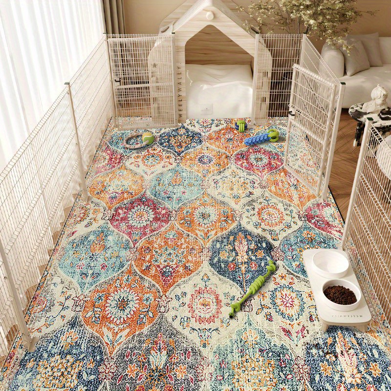 1pc vintage bohemian style floral pattern pet bed mat short plush   crate pad easy clean non stick bite resistant scratch resistant cat litter mat   universal suitable for large dogs and cats crates Product details 0