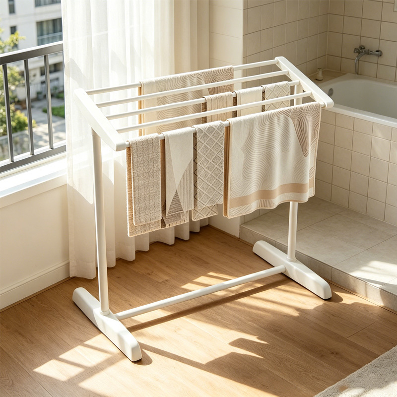 TEMU White Slanted Top Towel Rack, Household Bathroom Storage Shelf, Balcony Dishcloth Holder, Towel Drying Solution