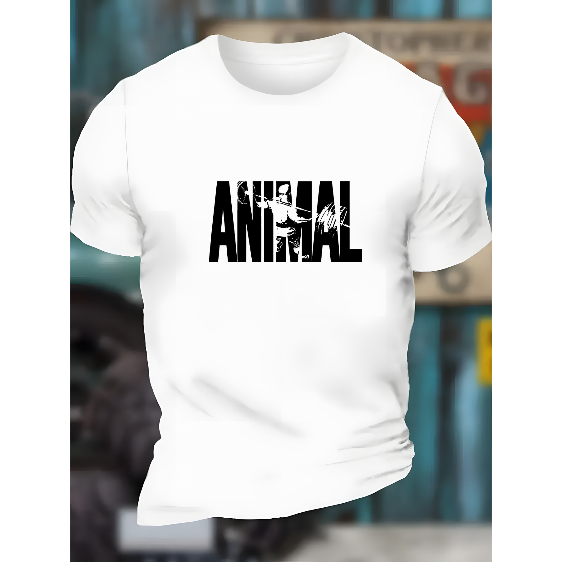 

1pc T-shirt décontracté à manches courtes pour homme avec imprimé "ANIMAL", tissu en polyester tricoté, col rond, coupe standard, tee-shirt d'été pour adultes