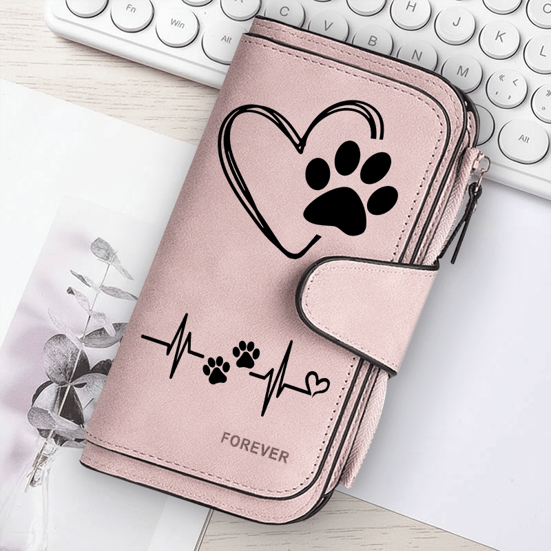 TEMU Nuovo Porta Carte da Donna Stile Retr簷 Elegante con Stampa a Cuore e d'Amore, Portafoglio a Grande Capacit� con Cerniera Lunga, Porta Carte di ,