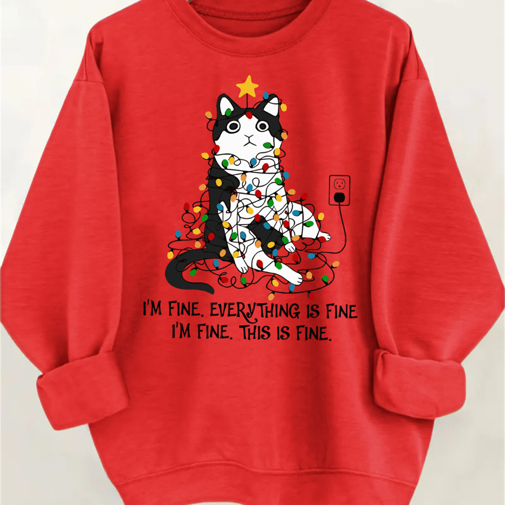 

's Sweatshirt -up Cat - 100% Knit , Comfortable Long- Pullover