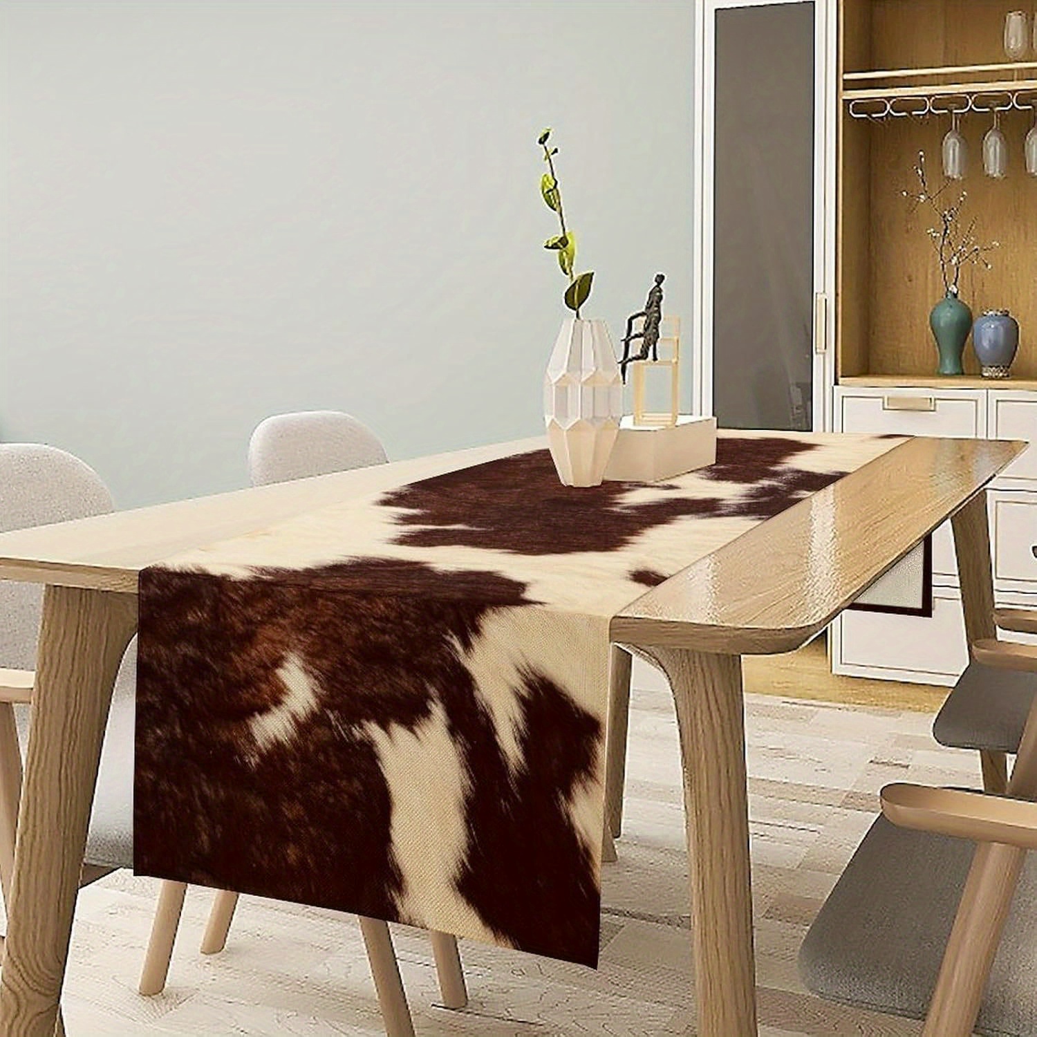 TEMU 1pc Animal Fur Table Runner, Cow Print Table Runner For Dinner Table Holiday Party Farmhouse Style