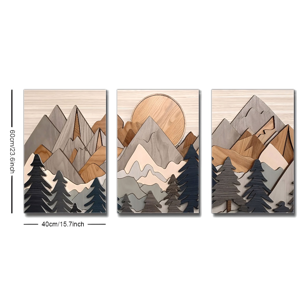 TEMU 3pcs Framed Decor Set, Art Wood Texture Art Prints, Nature And Trees,, Brown, Green, Mid-century Vintage Art, Bar, Living Room, Cafe, Home And