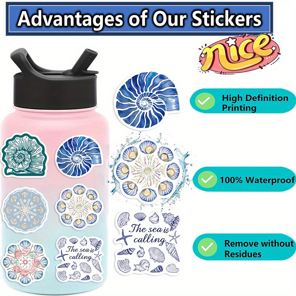 Pack De 50 Pegatinas De Animales Marinos Con Pinzas – Impermeables Y Sin Residuos Para Decorar Botellas, Portátiles Y Fiestas