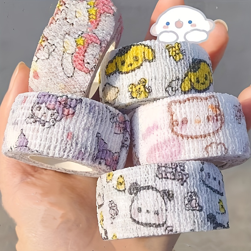 5pcs Cartoon Cute - Self-adhesive, Non-woven Fabric Material, For Finger Protection And Sports Support, Universal Elasticity, Cute Stationery Tapes, Random Patterns