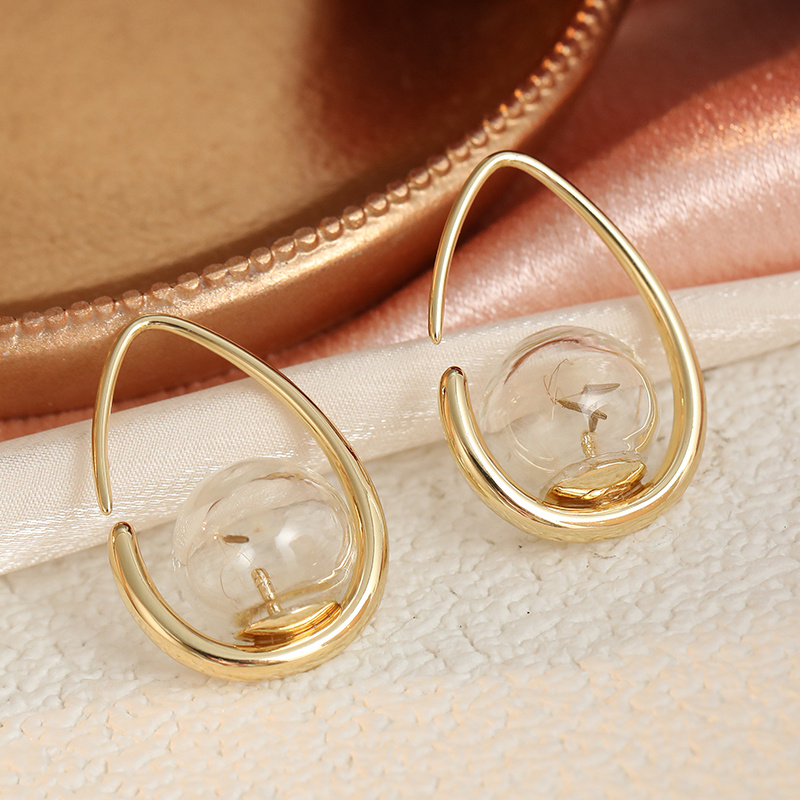TEMU Literary And ' Droplet Ear Hook Dandelion Dried Flower Glass Ball For Daily Commuting, Picnics, Dates, Wearing Easy Earrings