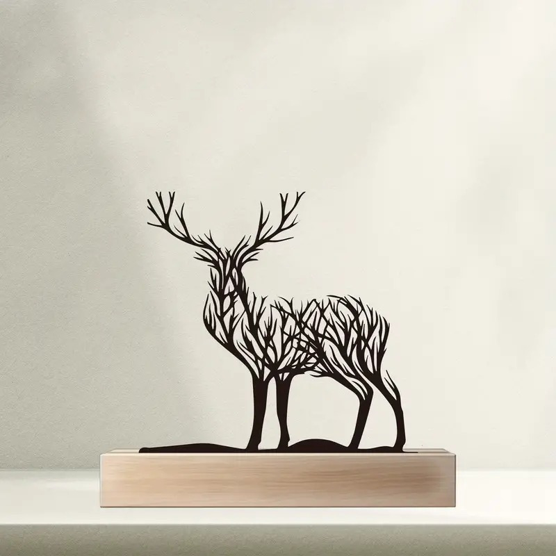 TEMU A Set Of Metal And Wood Desktop Line-art Deer Decorations - Metal Deer With A Wooden Base, Suitable For Desktop Decor, Christmas Decorations,