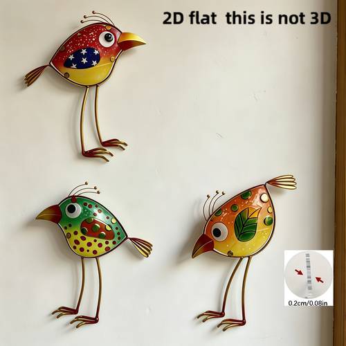 Artikelbild 3er-pack bunte 2d-flache vogelornamente aus acryl – lustige gartenkunst für drinnen/draußen, wetterfeste hofkunst-deko, feiertagslandschaftsdekoration für zuhause, 2d-flach