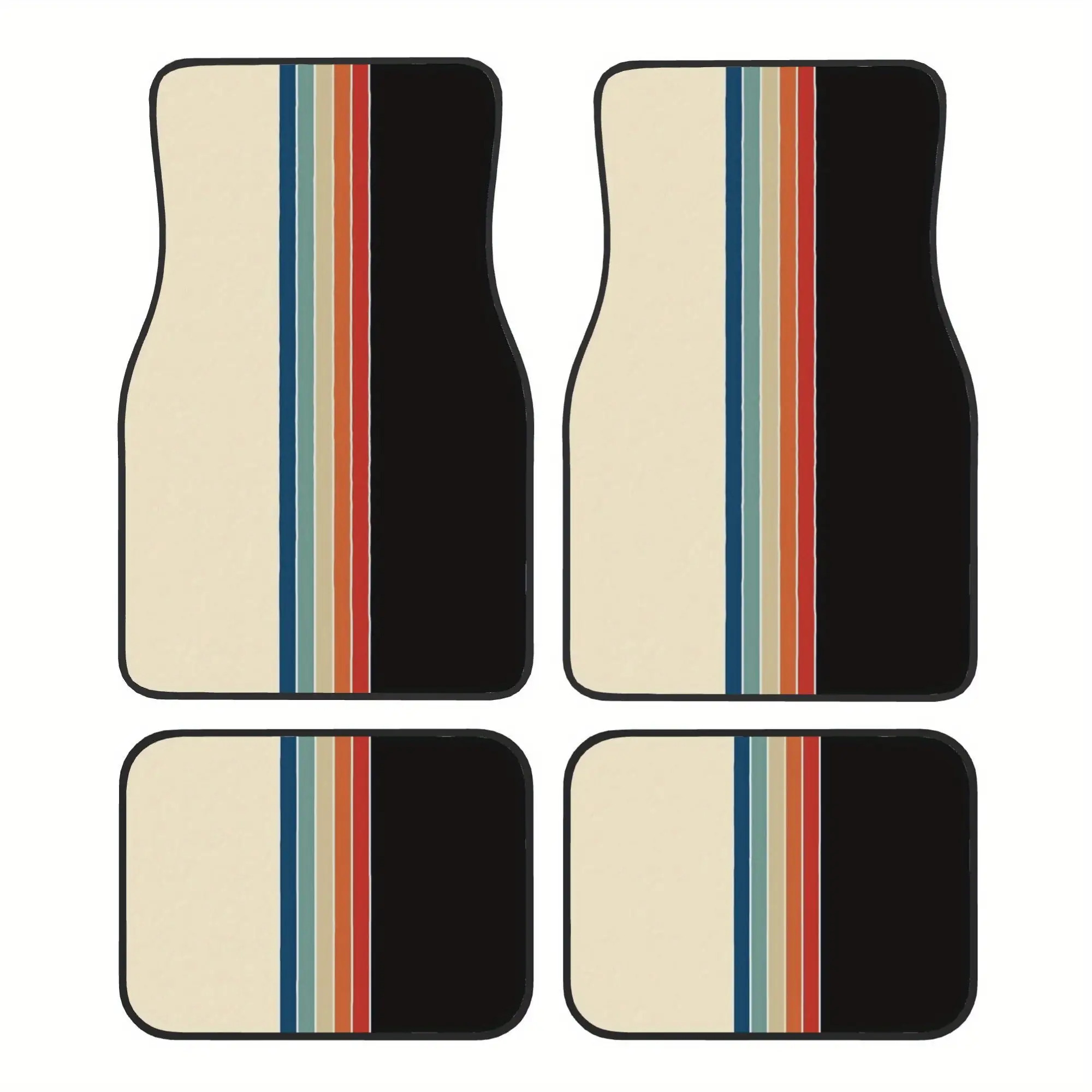 TEMU 4pcs Car Floor Mats With Vintage Stripe Pattern Universal Floor Mats Car Accessories Interior Decor Front And Rear Floor Mats