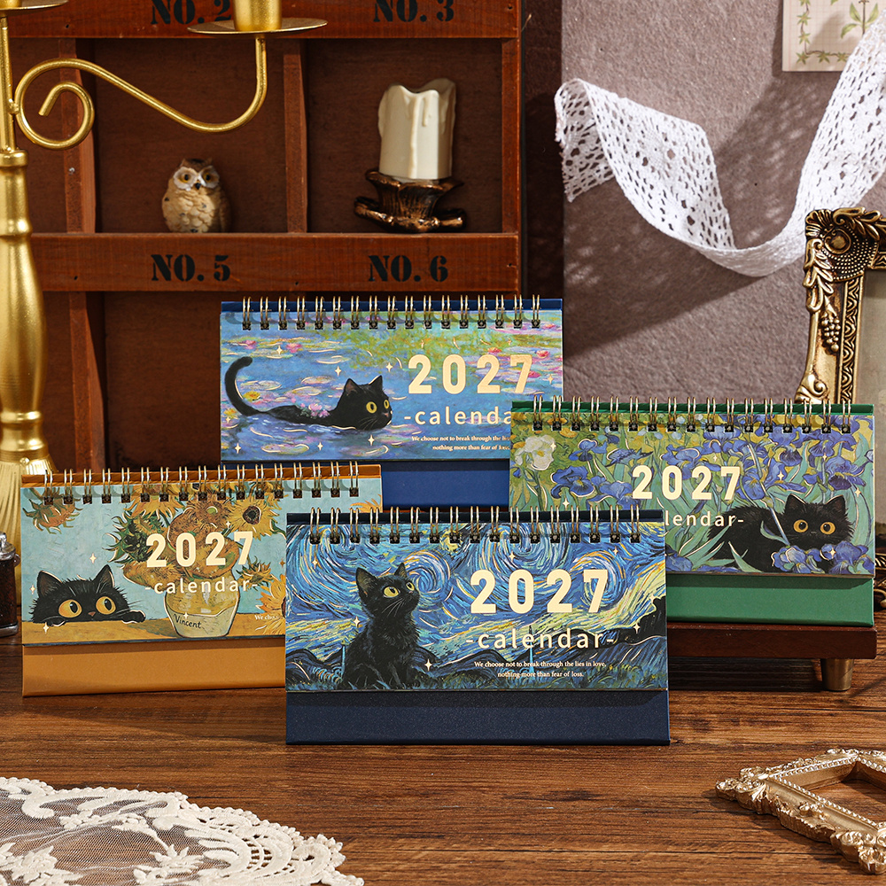 TEMU 4pcs 2027 Desk Calendar Oil Painting Art Creative Theme, Daily Monthly Portable Schedule Table Planner Date Organizer Desk Weekly Calendars Oil
