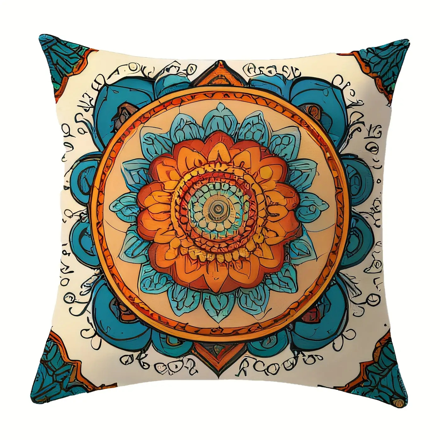 set of four vibrant cushion covers featuring mandala and   designs bohemian style contemporary decorative pillow cases ideal for sofas and outdoor settings measuring 45 72 x 45 72 cm pillow inserts not included
