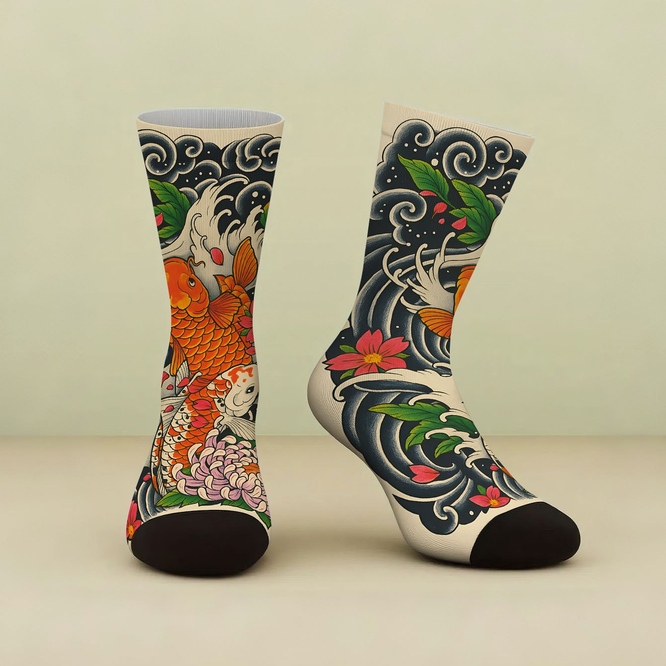 TEMU 1 Pair Of Print Mid-tube Socks, High-quality Women's Socks With Print Patterns Of Swimming Waves And Flowers, New Autumn And Winter Comfortable