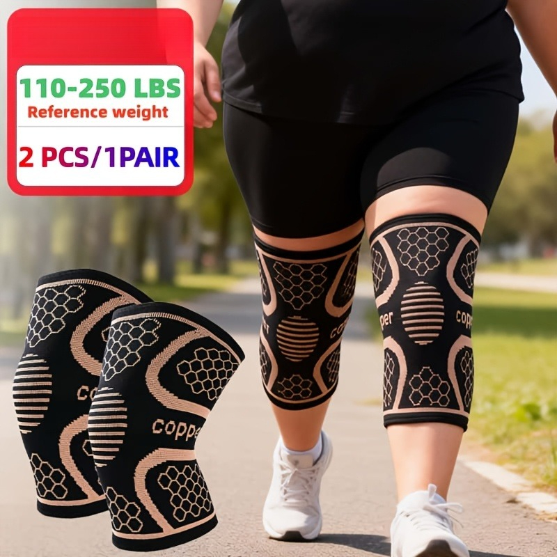 Image of 2pcs/1-pair Extra-large Elastic Compression Knee Pads With Copper Fiber And Copper Ions, Suitable For Obese And Plus-size Individuals With Weight Range Of 50kg-115kg, Full Size Coverage