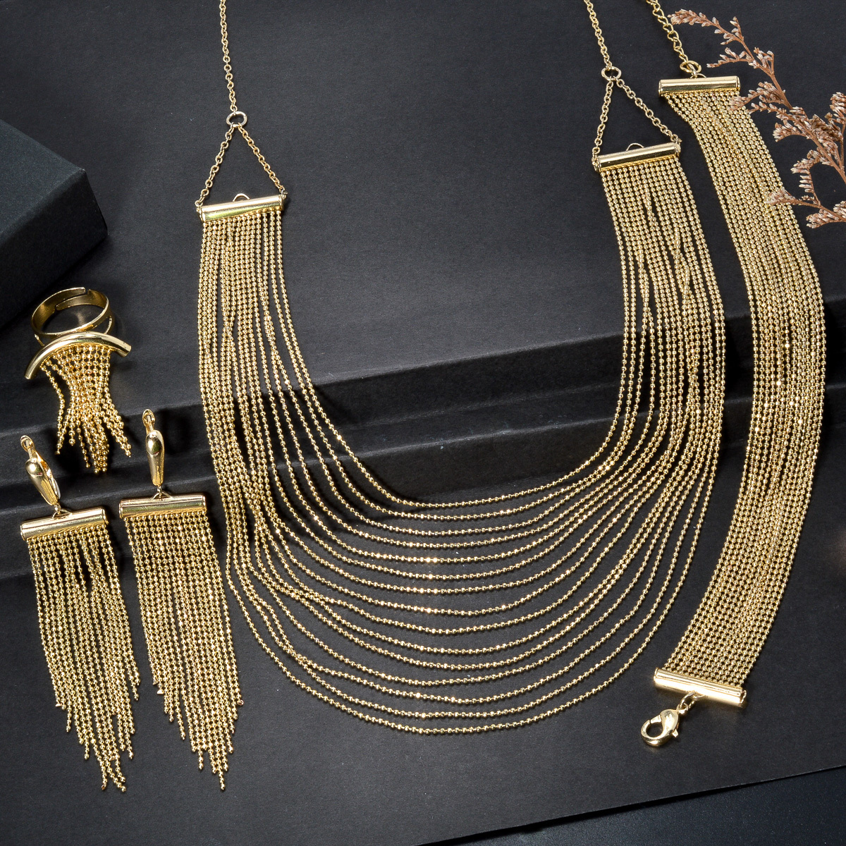 Shimmering Tassels Jewelry Set - Wedding Copper Accessories