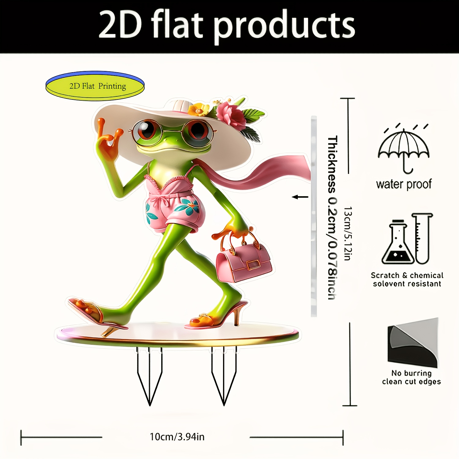 TEMU 2d Flat - 【2d Flat】 2d Flat - [2d Flat] 2d Plane 1pc 2d Bohemian Frog Garden Stake - Acrylic Outdoor Decoration With And , Perfect For Patio,