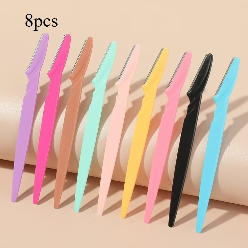 TEMU 8 piezas (4 para cejas + 4 fundas protectoras), macro para cejas, tipo de seguridad con mango , para cejas antiarañazos, hoja de afeitado para
