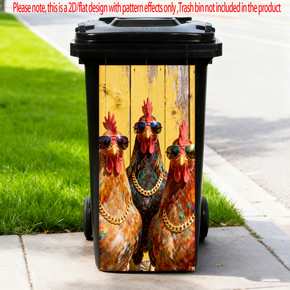 1pc 2d Flat Rooster Golden Necklace Trash Can Sticker Outdoors Waterproof Bin Stickers Self Adhesive Wallpaper Home Wall Art Kitchen Decoration