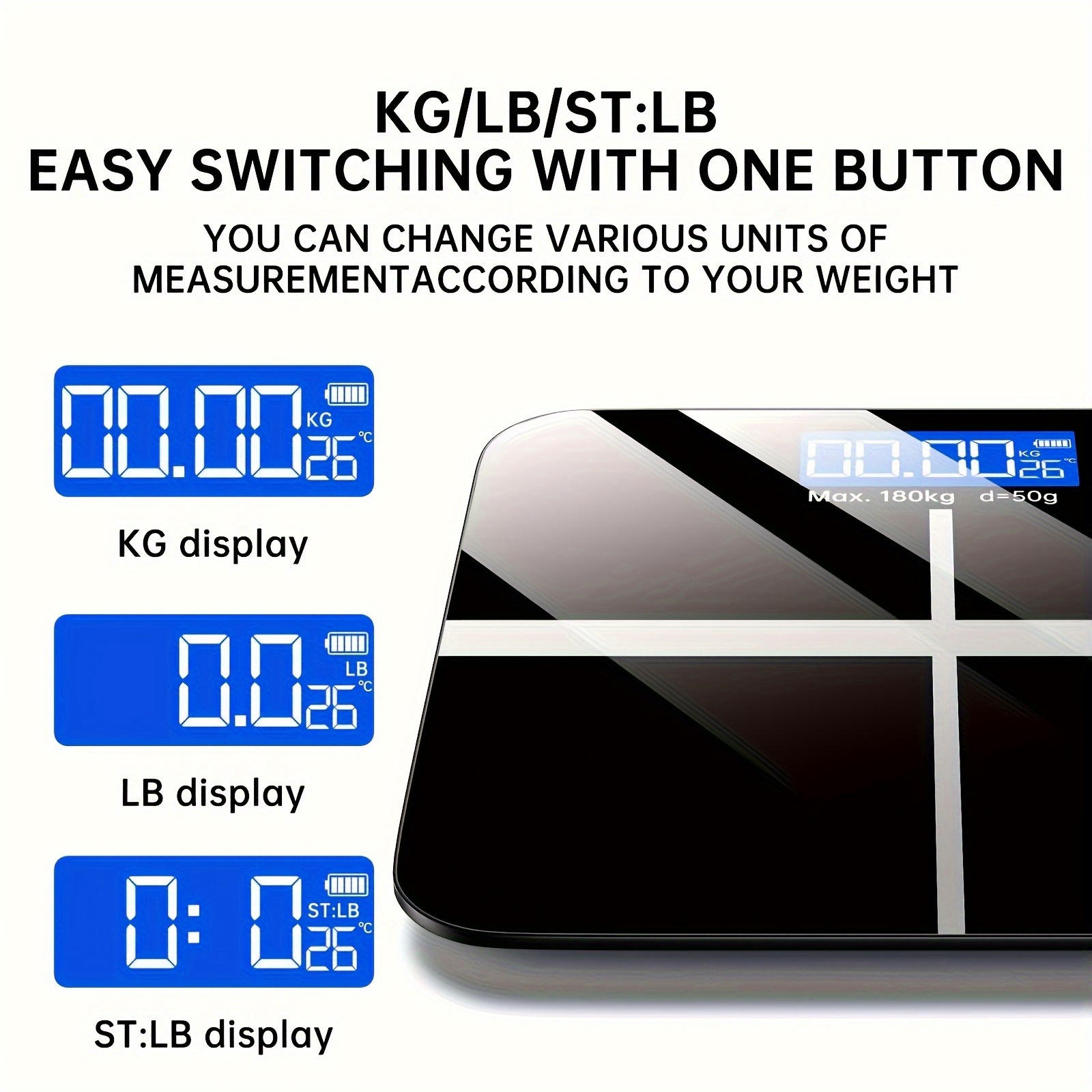 A Weighing Scale with a Capacity of 396 Pounds/ 180 Kilograms Equipped with an LED Backlit Display Screen and Tempered Glass, Designed Specifically for Personal Weighing. This Compact Scale Is Suitable for Home and Fitness Use, and Is an Ideal Choice - Image 11