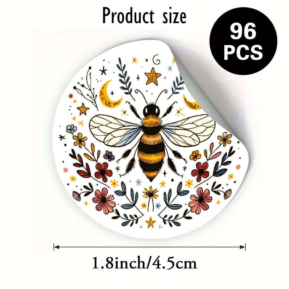 TEMU 48pz 96pz Adesivi Rotondi con Api Circondate da e , Stile Ispirato alla , Tema di e , Ideali per Confezioni Regalo, Buste, per Feste, Regali