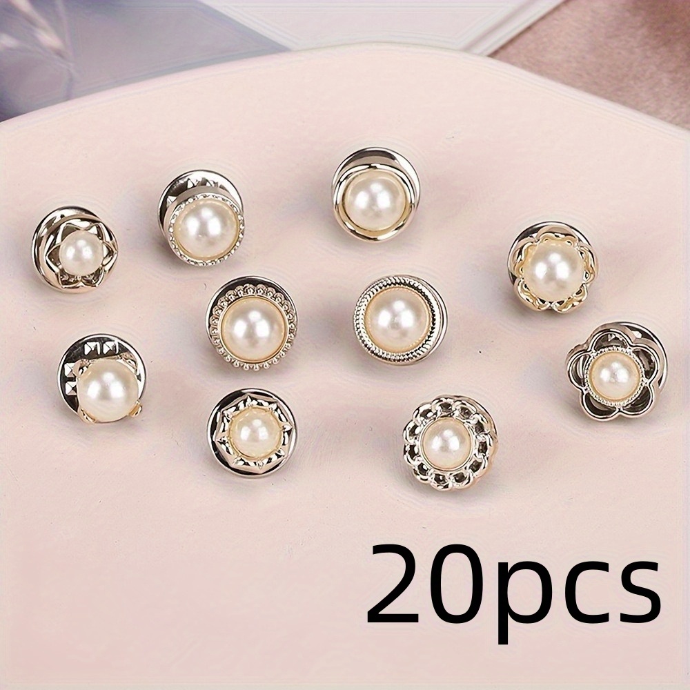 E-shop 20 Stück Verschiedene Verstellbare Perlenknopf-Pins ohne Nähen – Elegante Abnehmbare Bastelknöpfe, Ideal für Kleidungsdekoration DIY-Projekte,