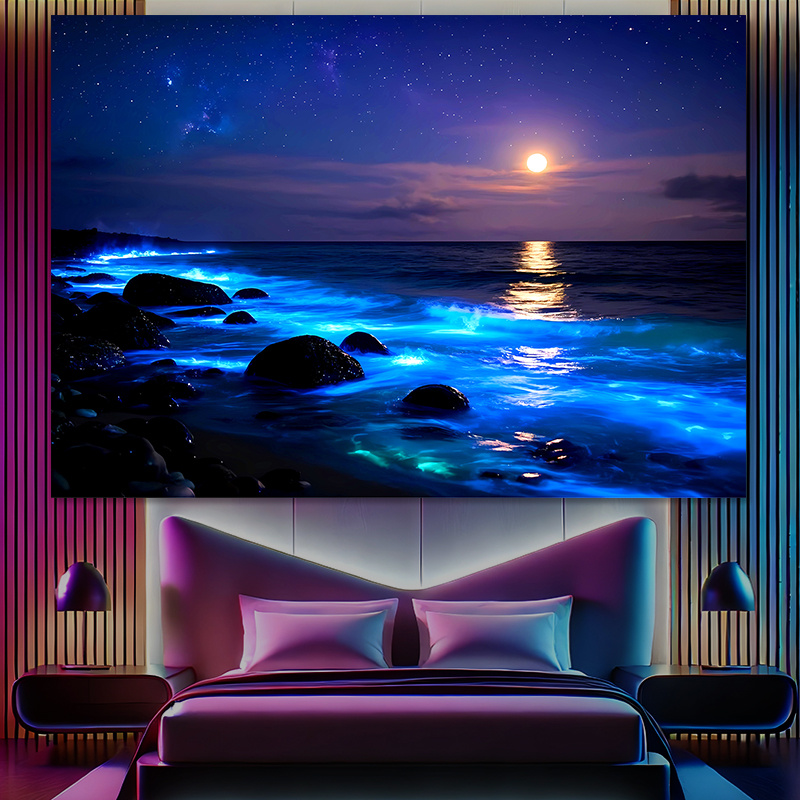 Luminous Night Sea Wall Tapestry Moonlight Waves Starry Sky Decor_voghion.com
