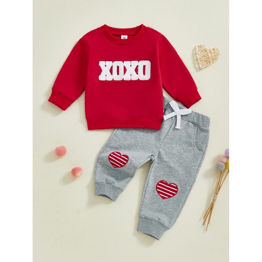 

Boys' 2pcs Valentine's Day Outfit: "" Long Sleeve Crew Neck Sweatshirt & Heart Pants Set - Cozy Cotton , Machine Washable, Outdoor